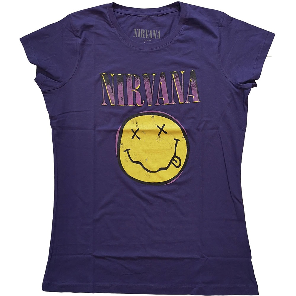 Nirvana Ladies T-Shirt: Xerox Smiley Pink (Medium)