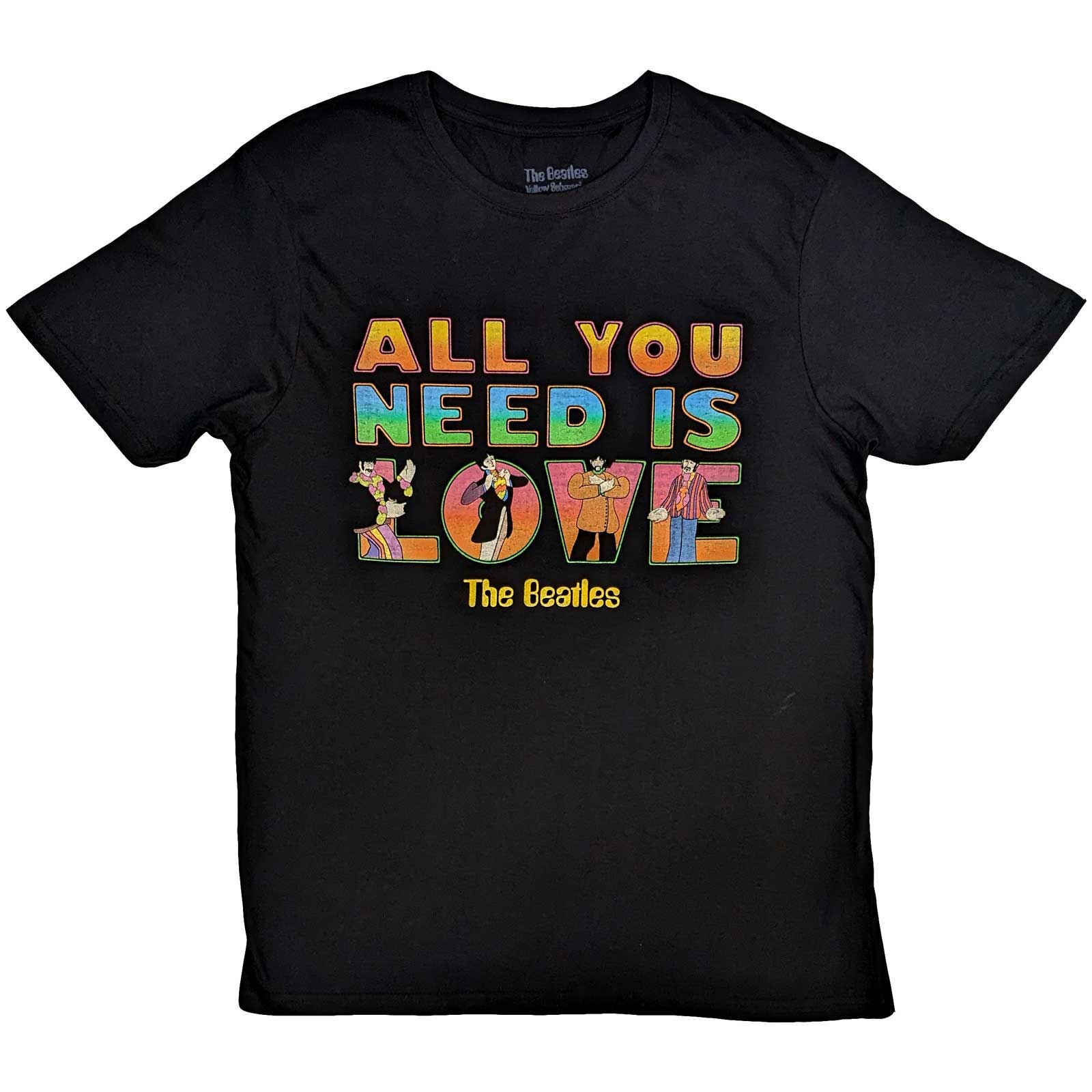 The Beatles Unisex T-Shirt: Yellow Submarine All You Need Is Love Stacked (Large)