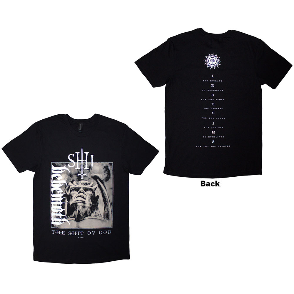Behemoth Unisex T-Shirt: The Shit Ov God Vertical Logo Cover (Black) (Back Print) (Medium)