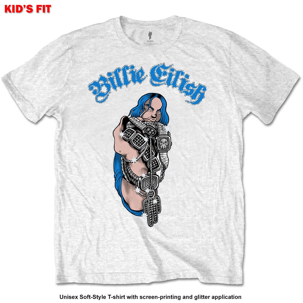 Billie Eilish Kids T-Shirt: Bling (Glitter Print) (7-8 Years)