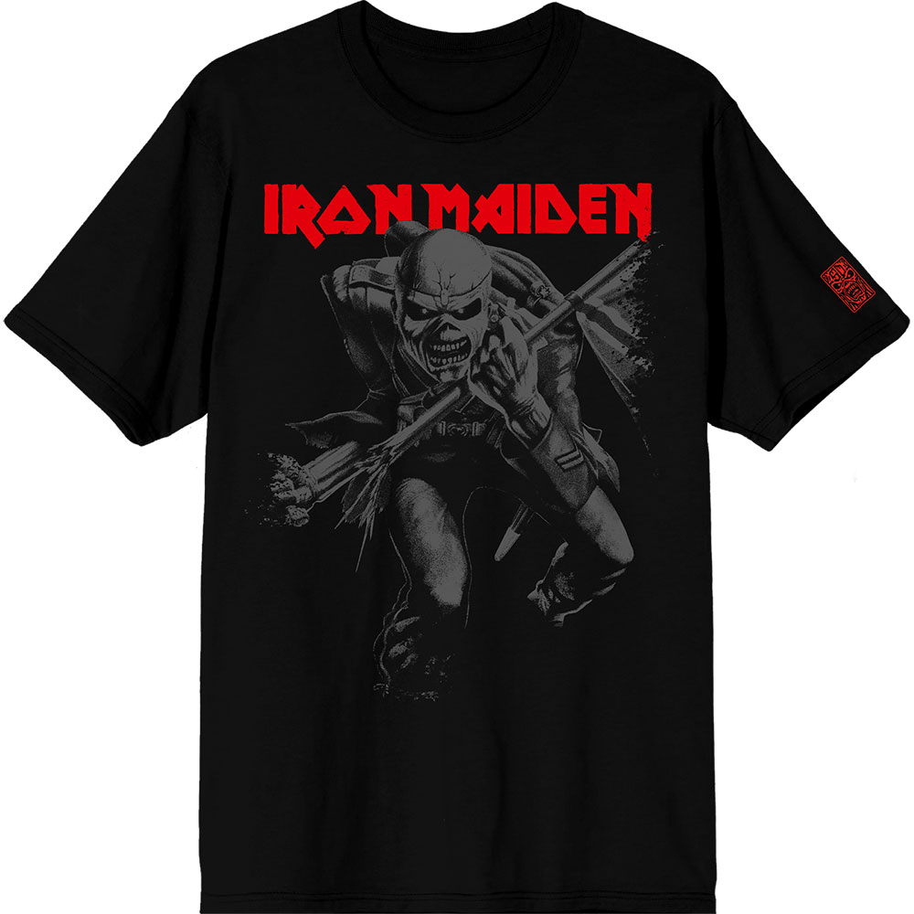 Iron Maiden Unisex T-Shirt: 50 Trooper Crop Grey (Black) (Sleeve Print) (Medium)