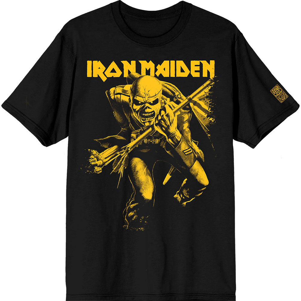 Iron Maiden Unisex T-Shirt: 50 Trooper Crop Yellow (Black) (Sleeve Print) (Large)