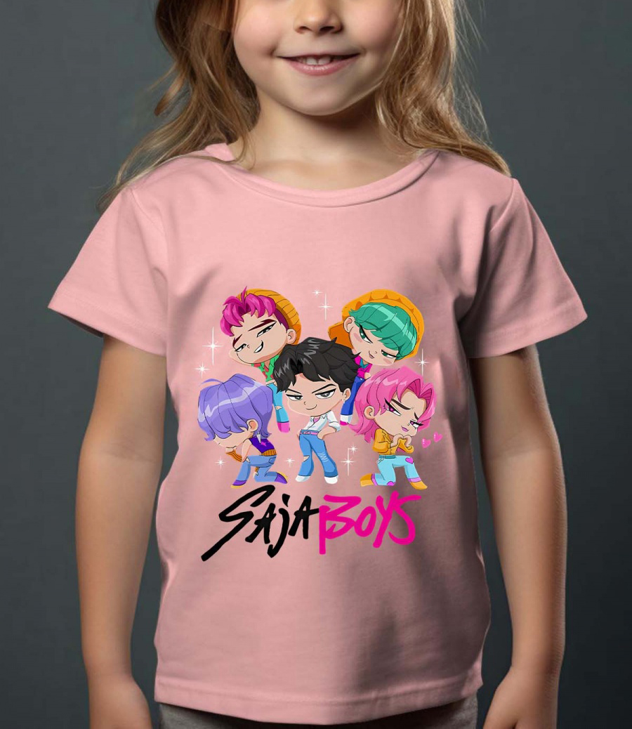 Saja Boys Kpop Demon Hunters Barn T-shirt - Mini - Rosa - 100% Bomull