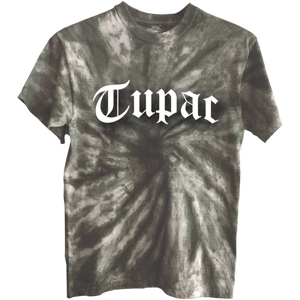 Tupac Unisex T-Shirt: Gothic Logo (Dye-Wash) (Large)