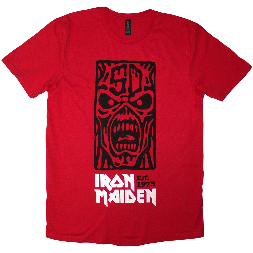 Iron Maiden Unisex T-Shirt: Est. 1975 Stamp Logo Black (Red) (X-Large)