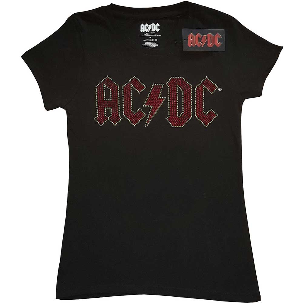 AC/DC Ladies T-Shirt: Full Colour Logo (Diamante) (Large)