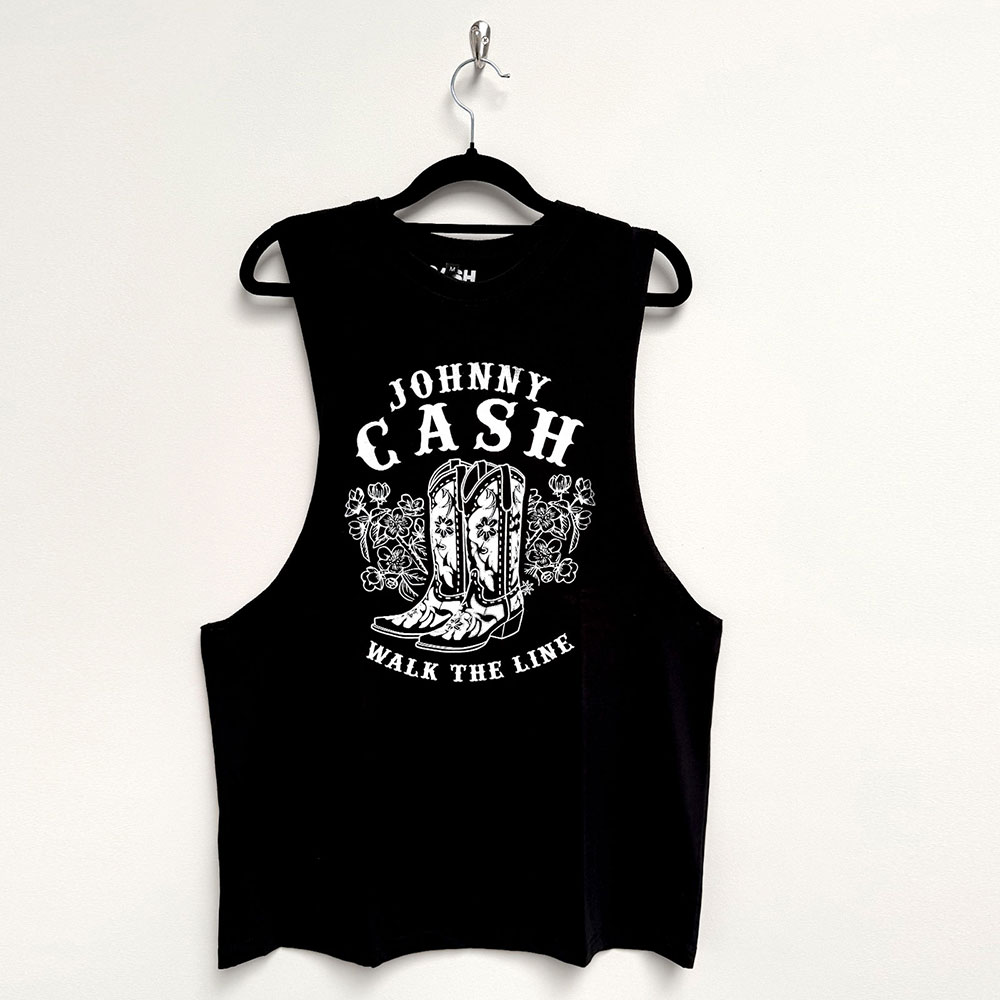 Johnny Cash Unisex Vest T-Shirt: Walk The Line Boots (Black) (XX-Large)