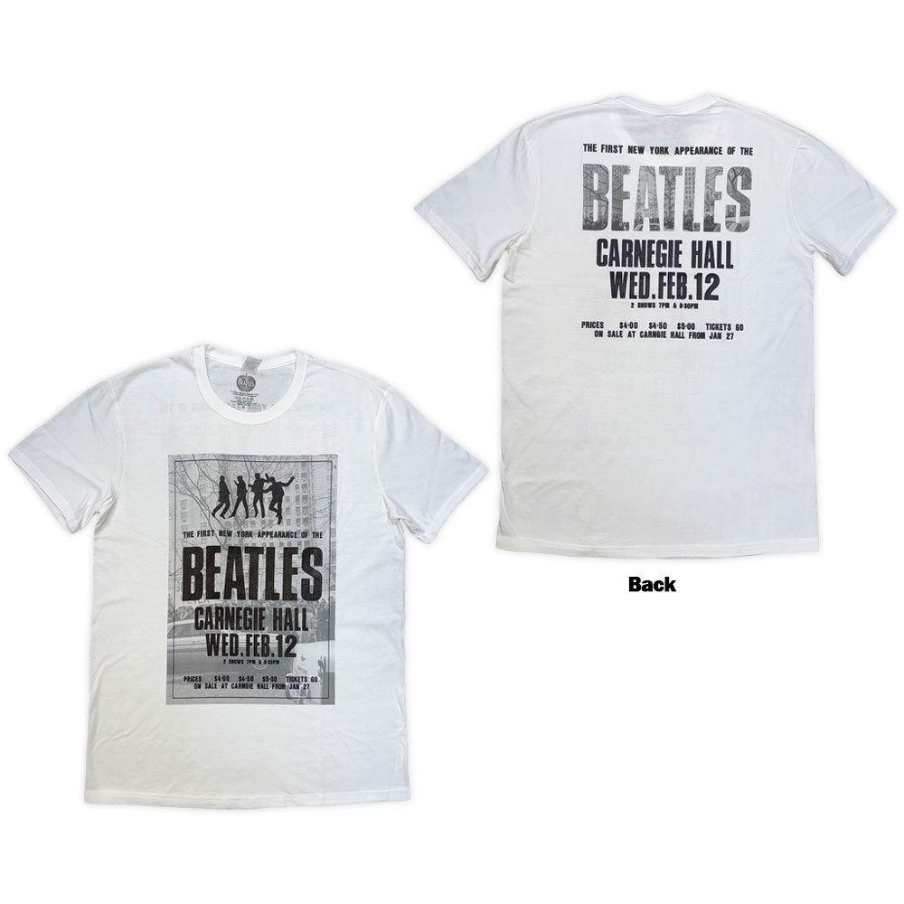 The Beatles Unisex T-Shirt: Tour '64 Carnegie Hall (White) (Back Print) (X-Large)