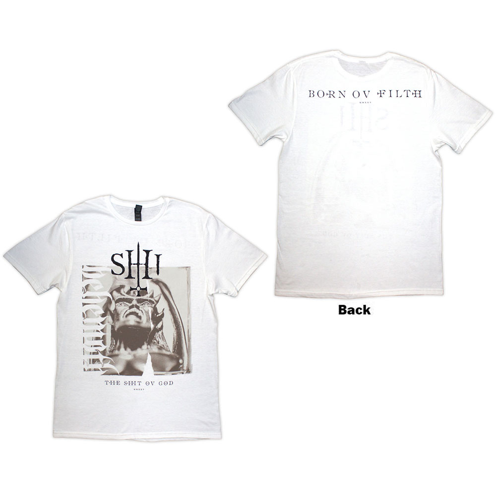 Behemoth Unisex T-Shirt: The Shit Ov God Sepia Parchment (White) (Back Print) (X-Large)