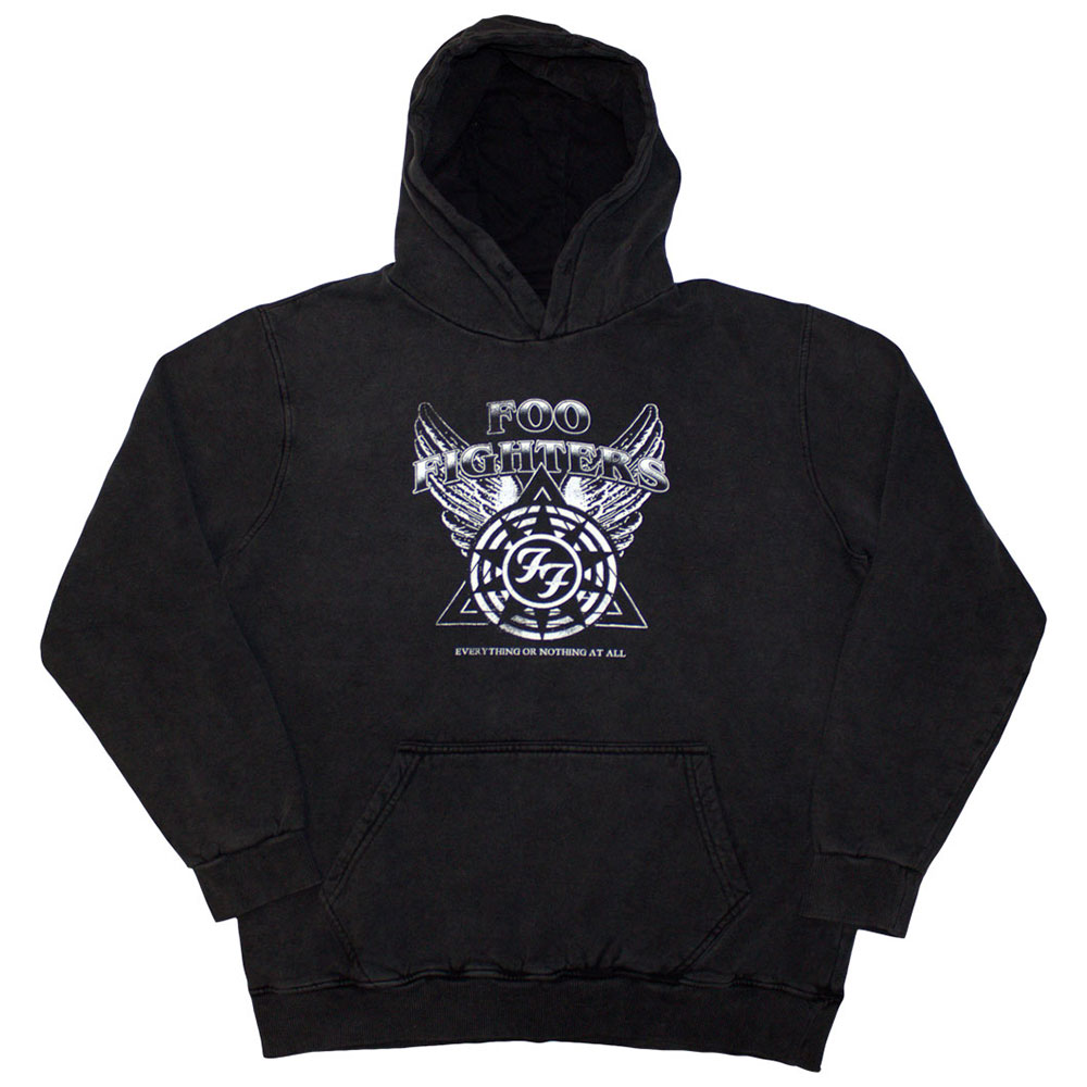 Foo Fighters Unisex Pullover Hoodie: Everything Or Nothing At All Logo (Wash Collection) (X-Large)