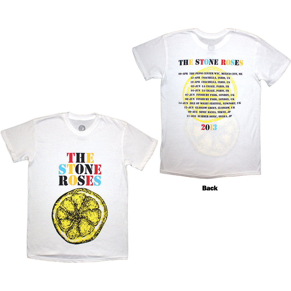 The Stone Roses Unisex T-Shirt: Tour 2013 (White) (Back Print) (X-Large)