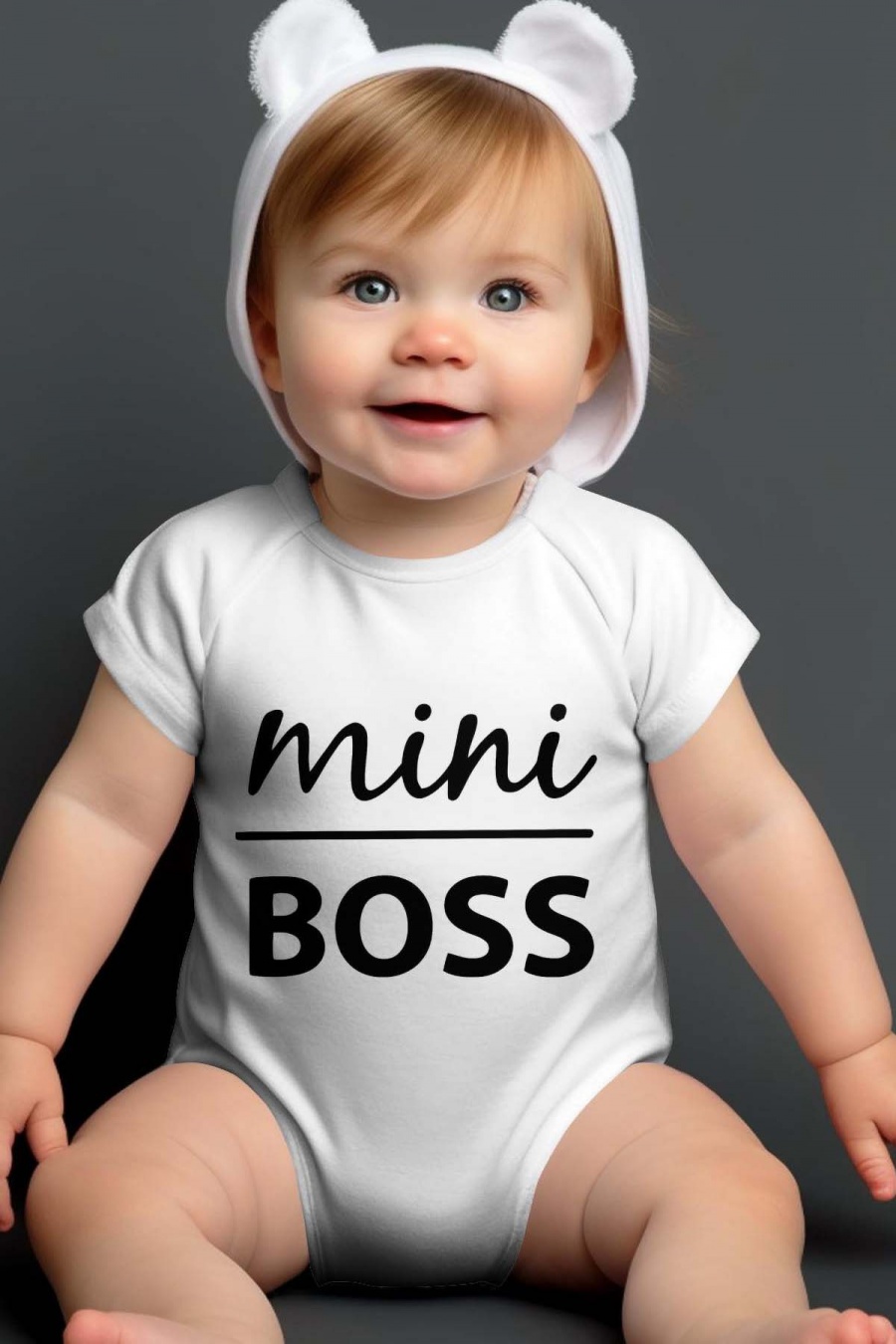 Baby body: "Mini Boss" - white - size 0-3 months