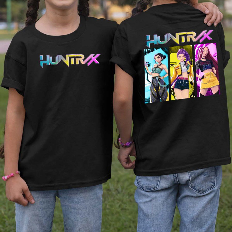 Huntrix Kpop Demon Hunters Barn T-skjorte - Trio - Svart - 100% Bomull - Unisex