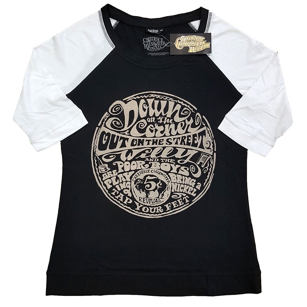 Creedence Clearwater Revival Ladies Raglan T-Shirt: Down On The Corner (Large)