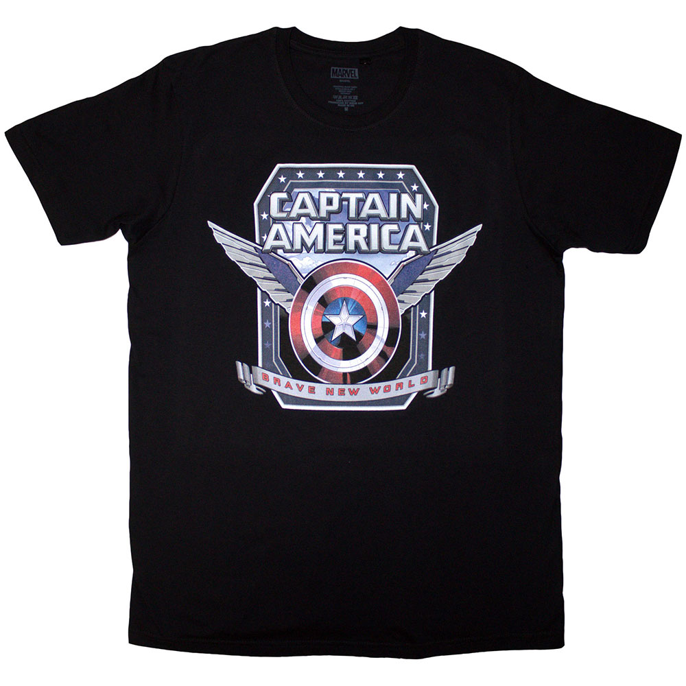 Marvel Comics Unisex T-Shirt: Captain America Brave New World Shield (Black) (XX-Large)