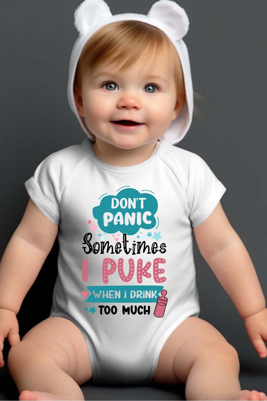 Baby body: "Don't Panic" - white - size 6-9 months