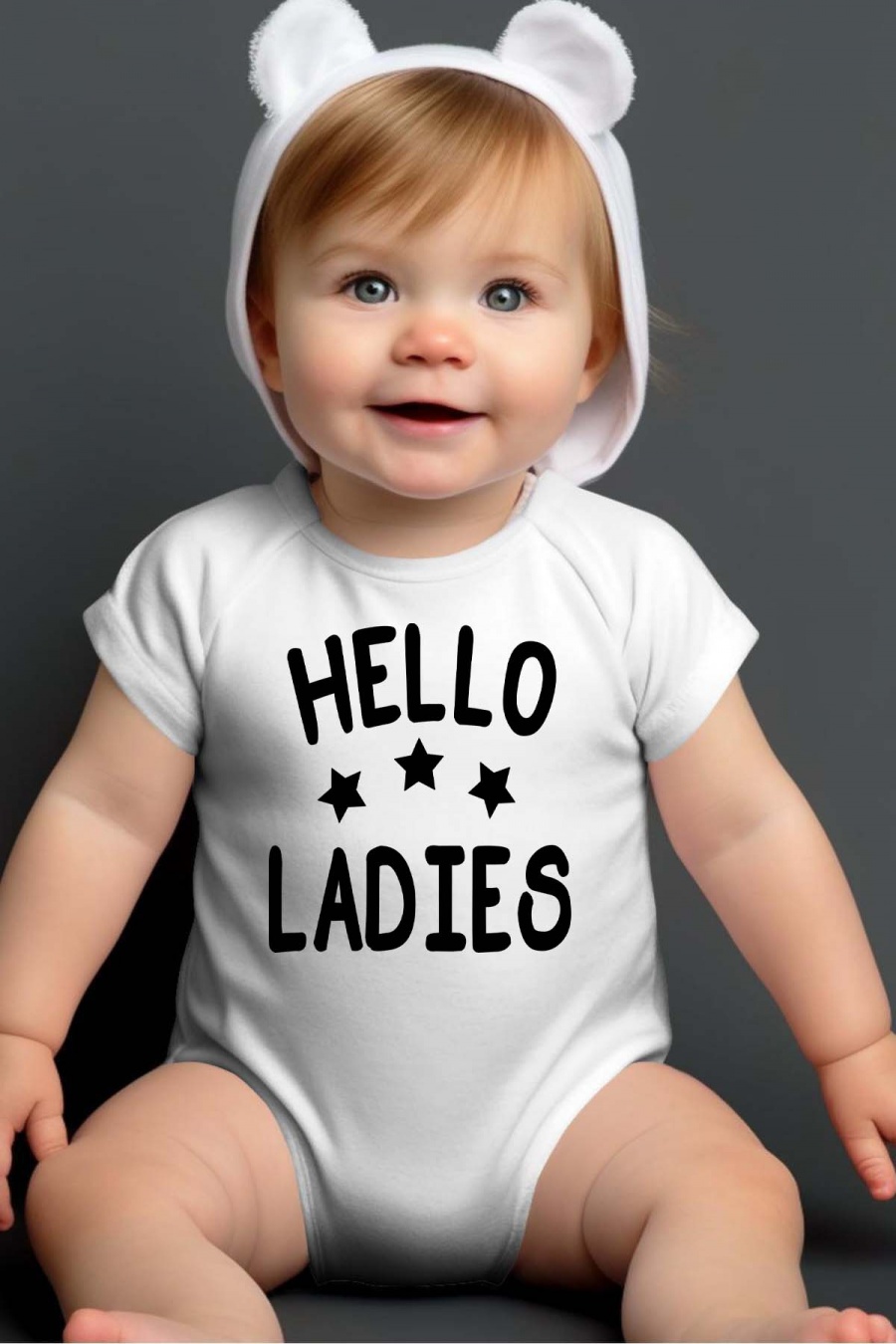 Baby body: "Hello Ladies" - vit - storlek 12-24 månader