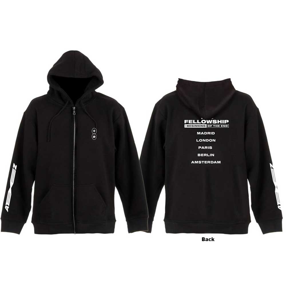 ATEEZ Unisex Zipped Hoodie: Fellowship Tour Euro (Back Print) (Large)