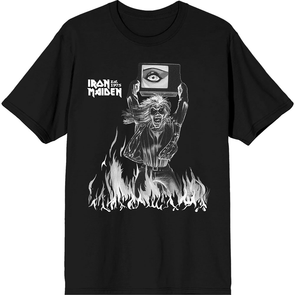 Iron Maiden Unisex T-Shirt: Est. 1975 Holy Smoke Flames Crop (Black) (XX-Large)