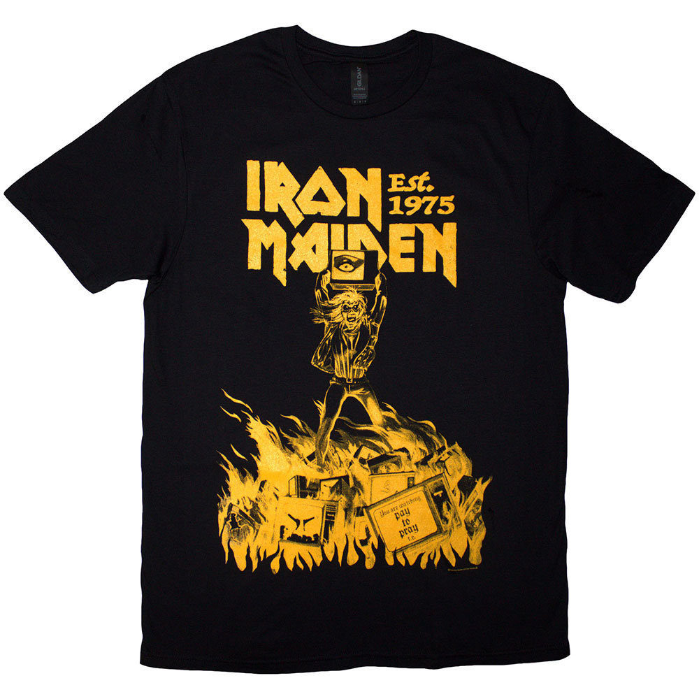 Iron Maiden Unisex T-Shirt: Est. 1975 Holy Smoke Jumbo Yellow (Black) (XX-Large)