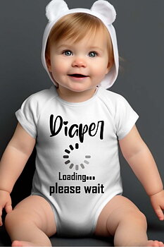 Baby body: "Diaper Loading" - white - size 6-9 months