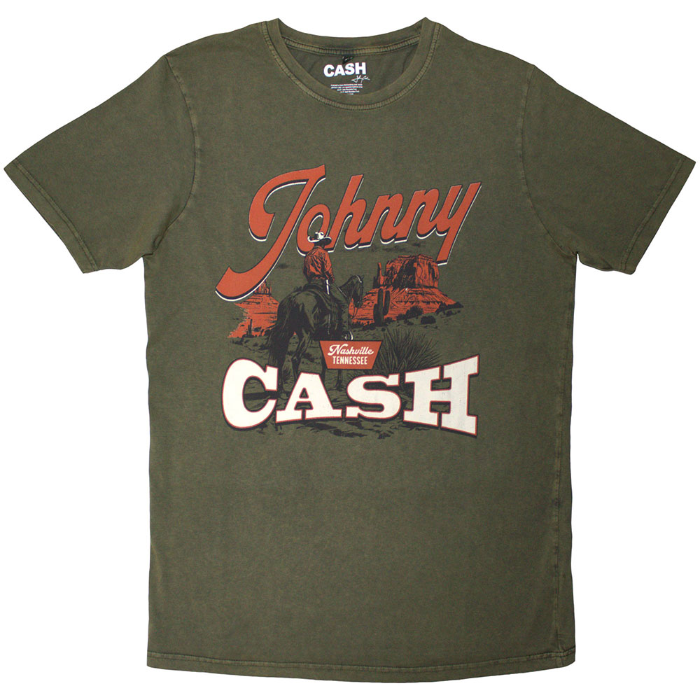 Johnny Cash Unisex Stone Wash T-Shirt: Desert Cowboy (Green) (XX-Large)