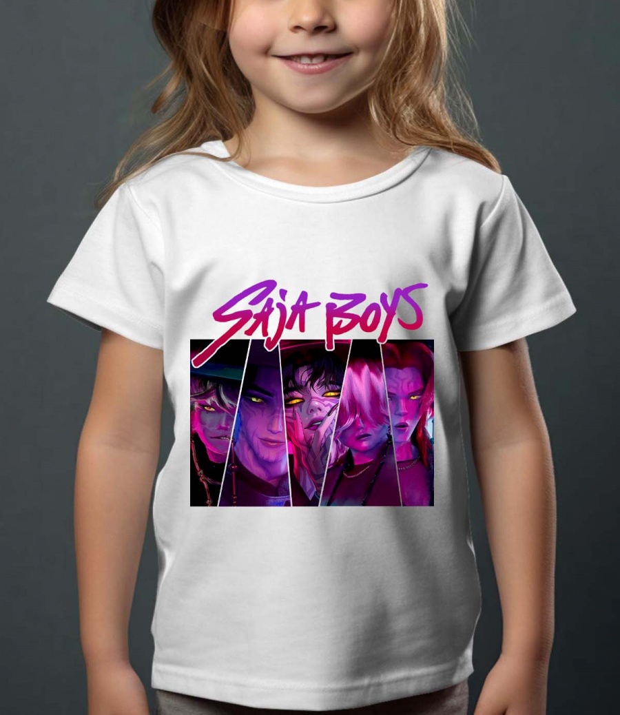 Saja Boys Kpop Demon Hunters Børn T-shirt - Triangle - Hvid - 100% Bomuld