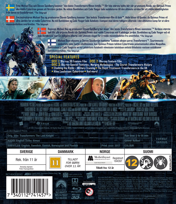 Transformers 5 - Last Knight (Real 3D + Blu-ray) (3-disc) - 2