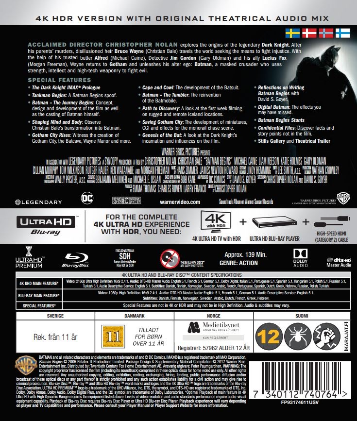 Batman Begins 4k Ultra Hd Blu Ray 