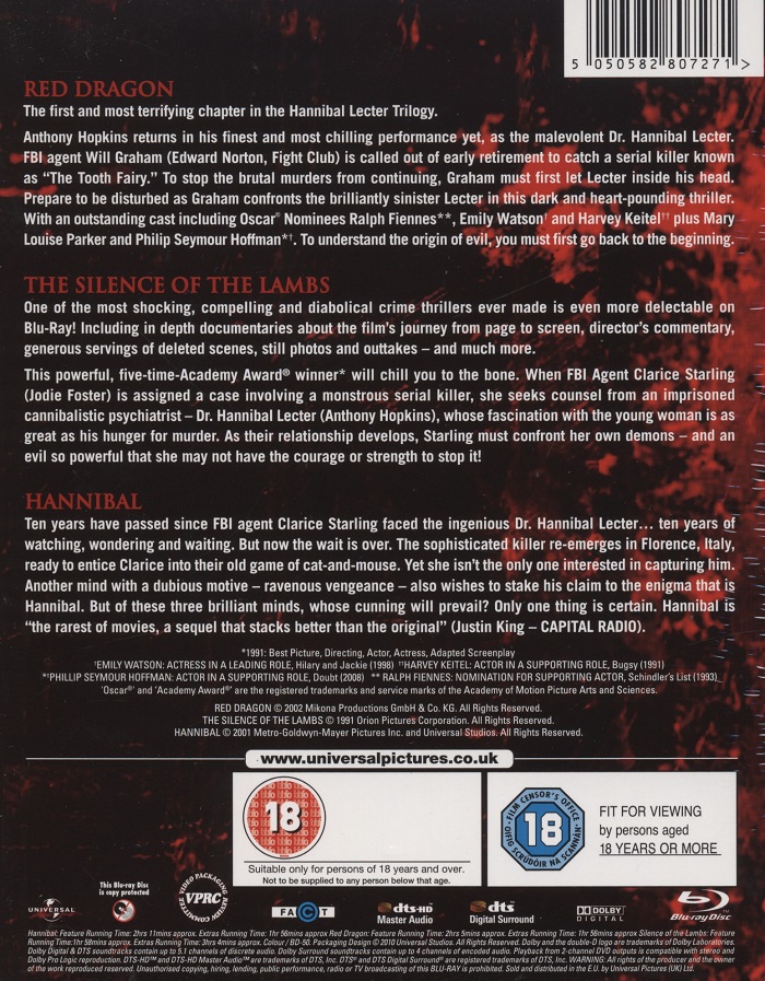Hannibal Lecter Trilogy (ej svensk text på Silence of the Lambs) (Blu-ray) - 2