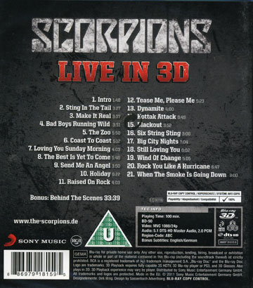 Scorpions: Get Your Sting And Black Out - Live In 3D (Real 3D + Blu-ray) - 2