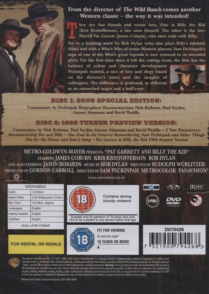 Pat Garrett And Billy the Kid (2-disc) (ej svensk text) - 2