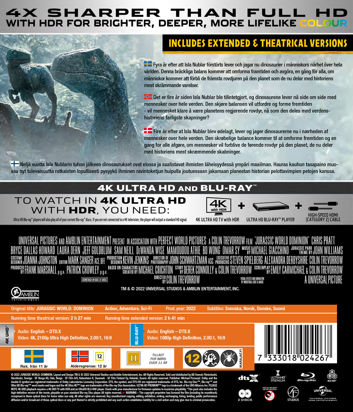 Jurassic World Dominion 4k Ultra Hd Blu Ray 2672