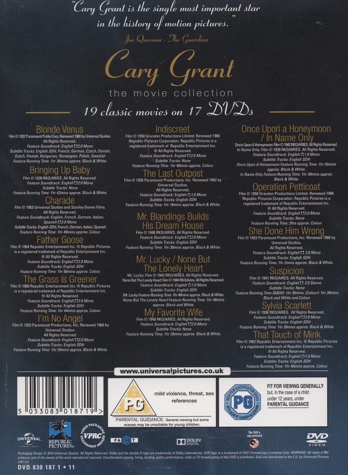 Cary Grant - The Movie Collection 19 Classic Movies (17-disc) (ej svensk text) - 2
