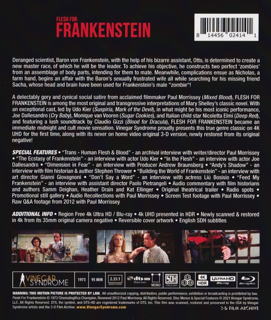 Flesh For Frankenstein (ej svensk text) (4K Ultra HD + Blu-ray 3D + Blu-ray) - 2