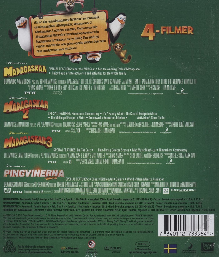 Madagaskar 1-3 + Pingvinerna från Madagaskar (Blu-ray) - 2