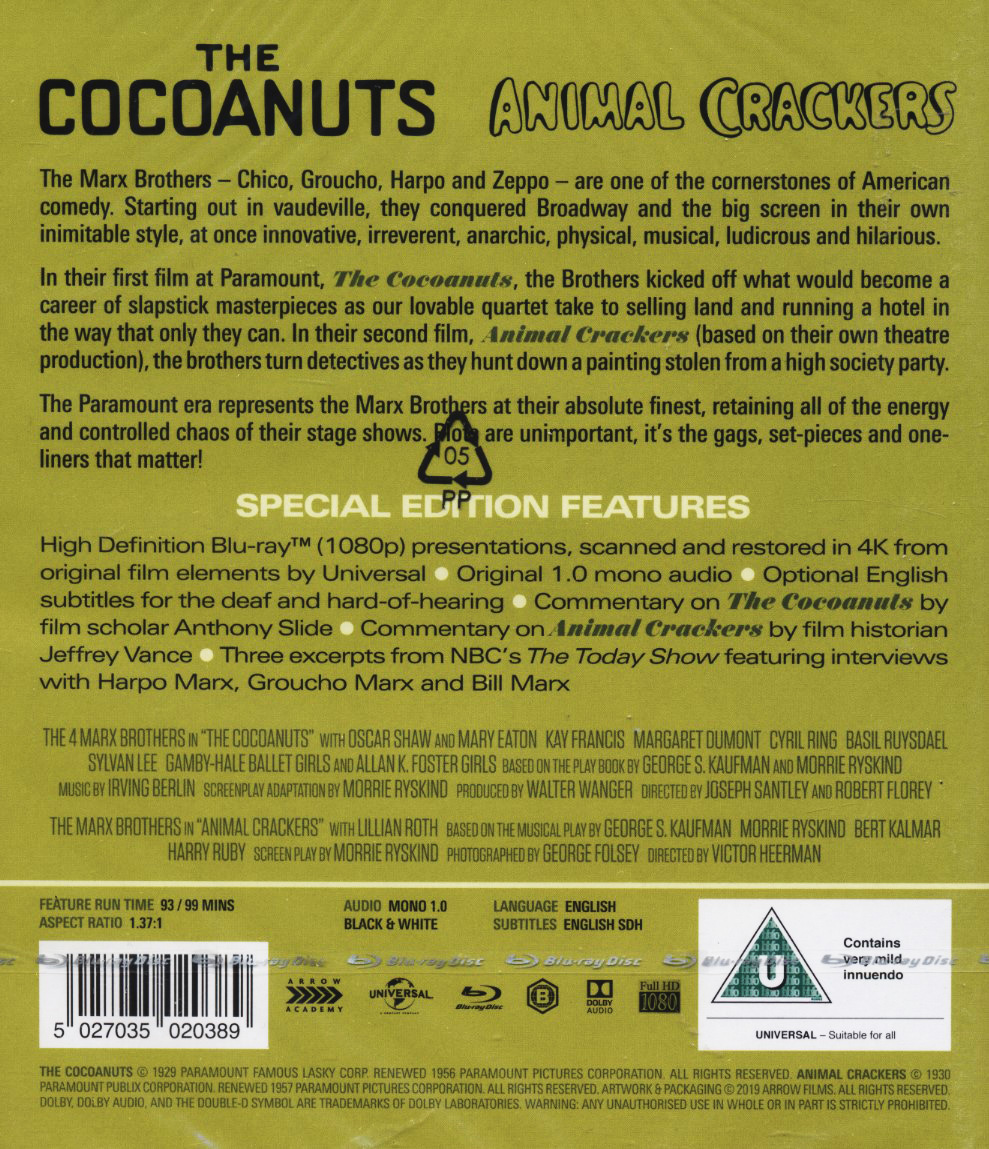 The Cocoanuts + Animal Crackers (ej svensk text) (Blu-ray) - 2