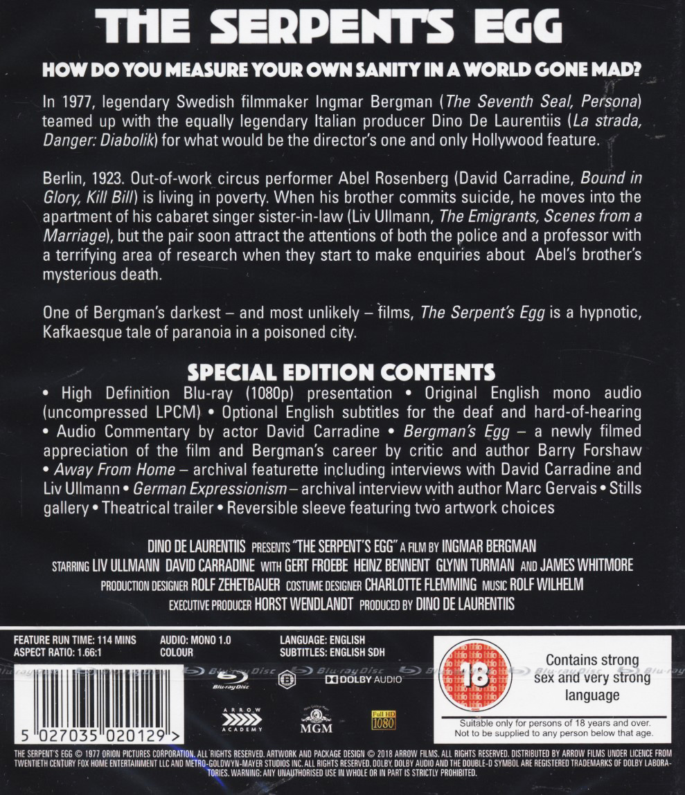 Serpent's Egg (ej svensk text) (Blu-ray) - 2