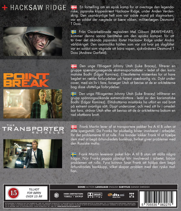 Hacksaw Ridge / Point Break / Transporter Refueled (Blu-ray) - 2
