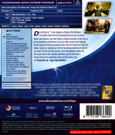 Pirates of the Caribbean - Vid Världens Ände (Blu-ray) (Begagnad) - 2