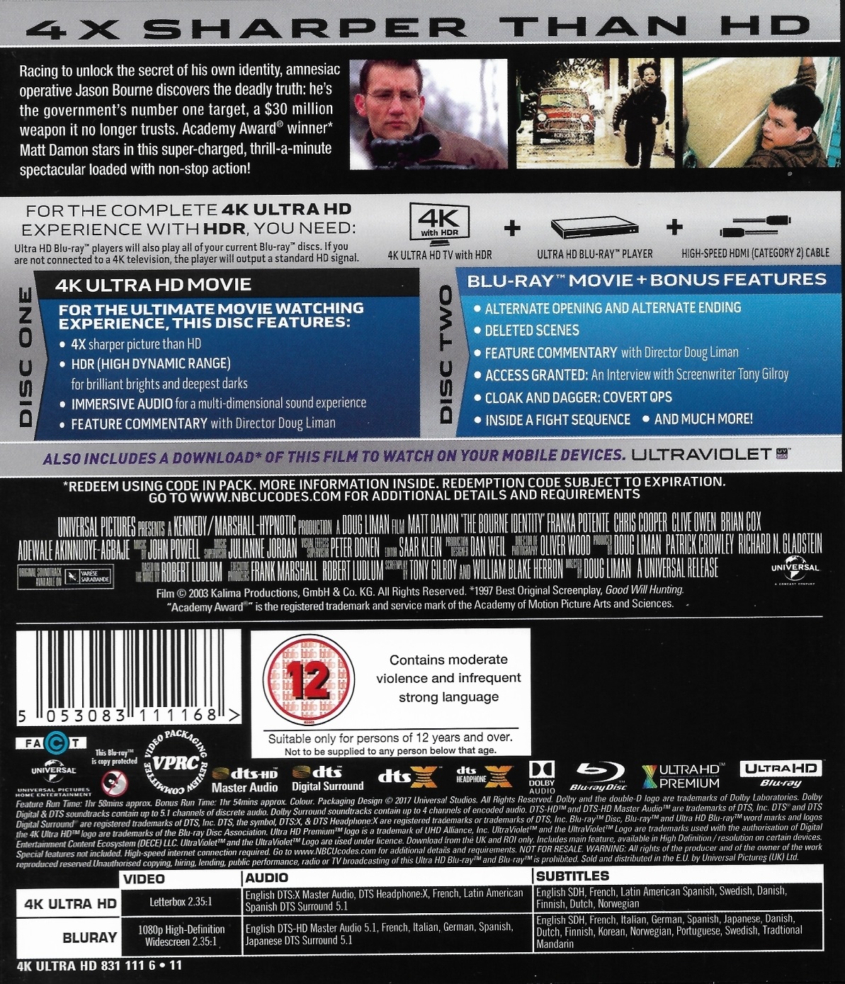 Bourne Identity (4K Ultra HD + Blu-ray) - 2