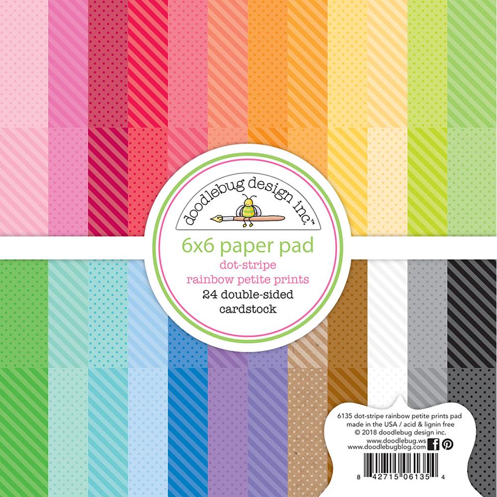 Doodlebug Petite Prints  Paper Pad 6"X6" Dot-Stripe Rainbow, 24 Designs/1 Each