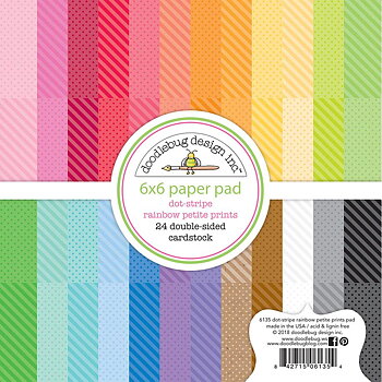Doodlebug Petite Prints   Paper Pad 6"X6" Dot-Stripe Rainbow, 24 Designs/1 Each