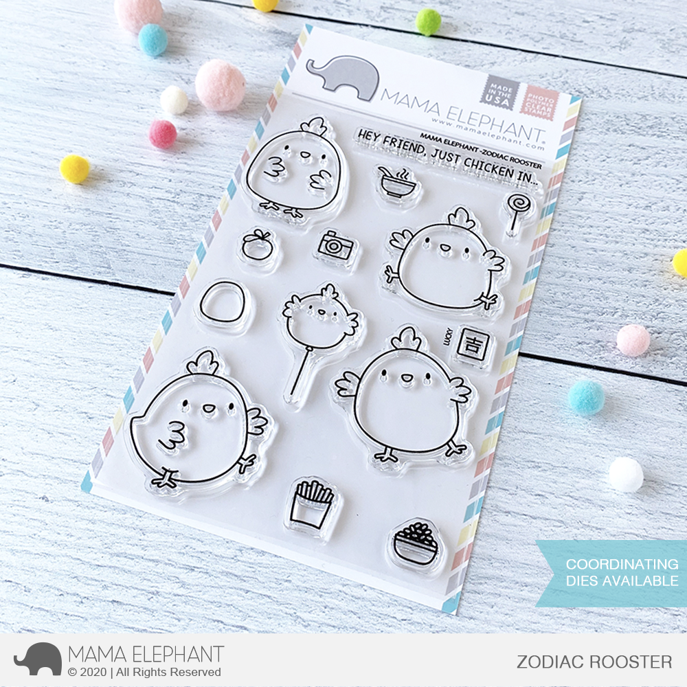  MAMA ELEPHANT-ZODIAC ROOSTER STAMP& DIE SET