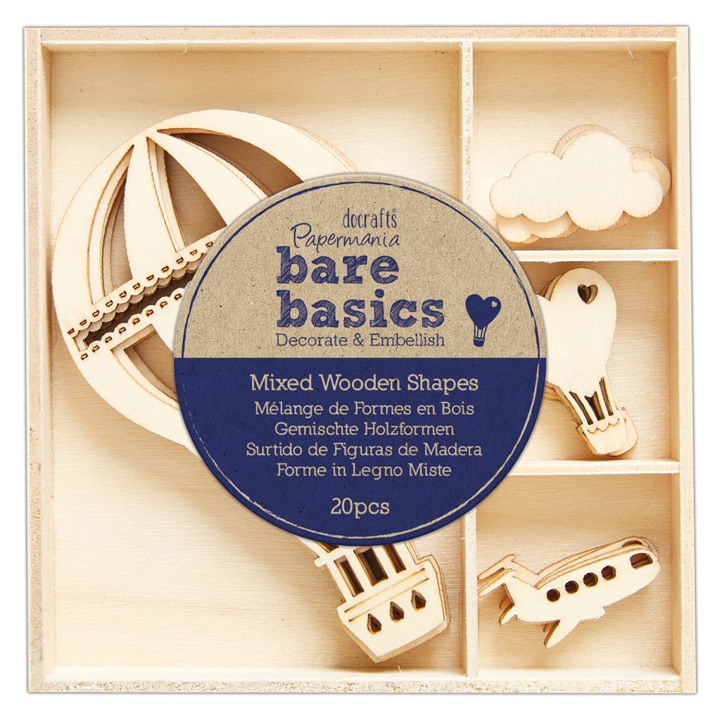 DOCRAFT -Papermania Bare Basics Wooden Shapes Hot Air Balloon (20pcs)  