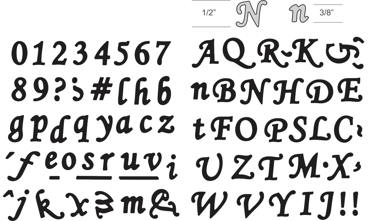 Slightly Script 1/2" Tall Upper/Lower Case - FS104