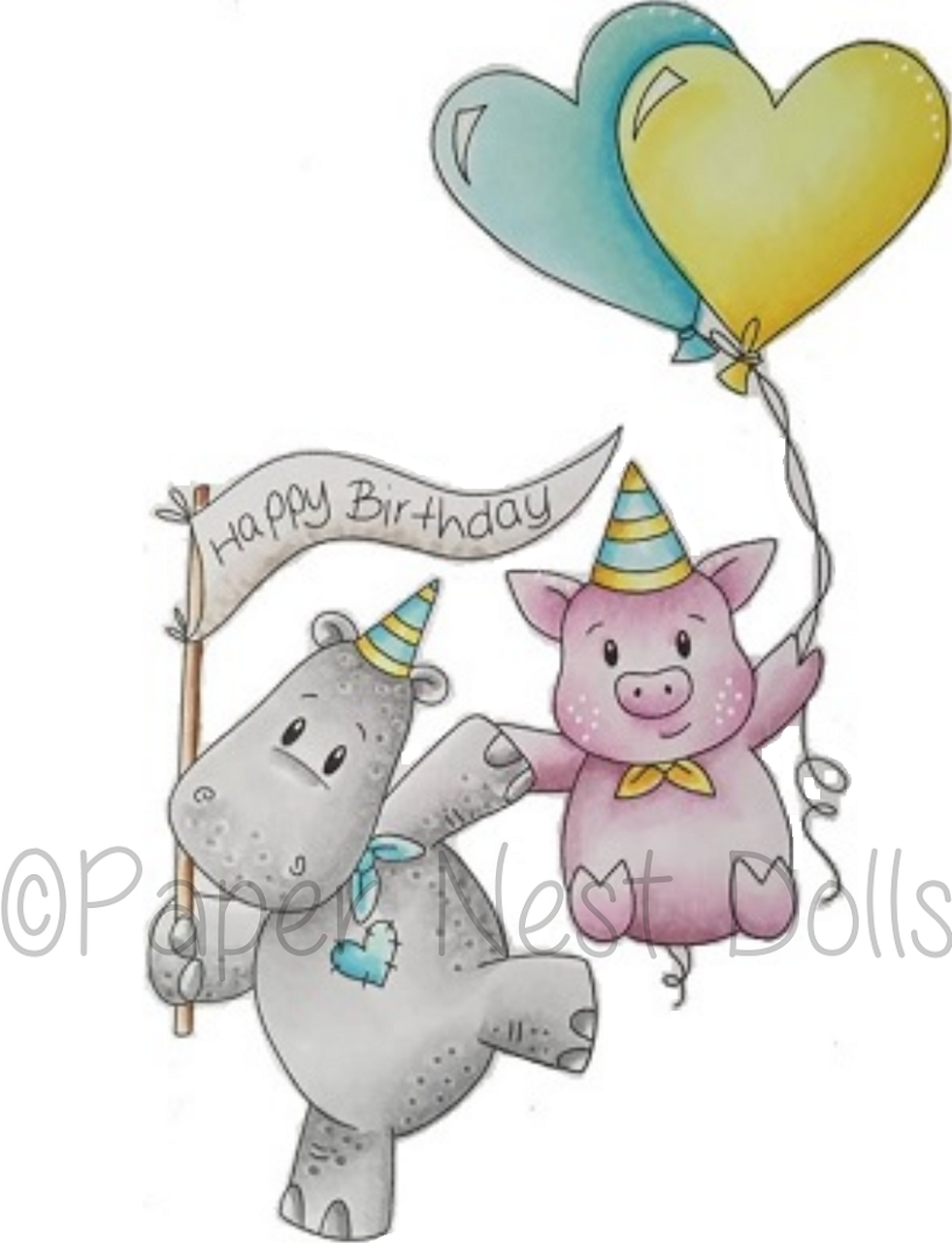 PAPER NEST DOLLS-Happy Birthday Hippo and Pig