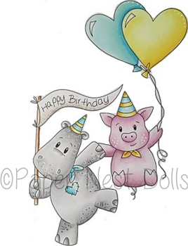 PAPER NEST DOLLS-Happy Birthday Hippo and Pig