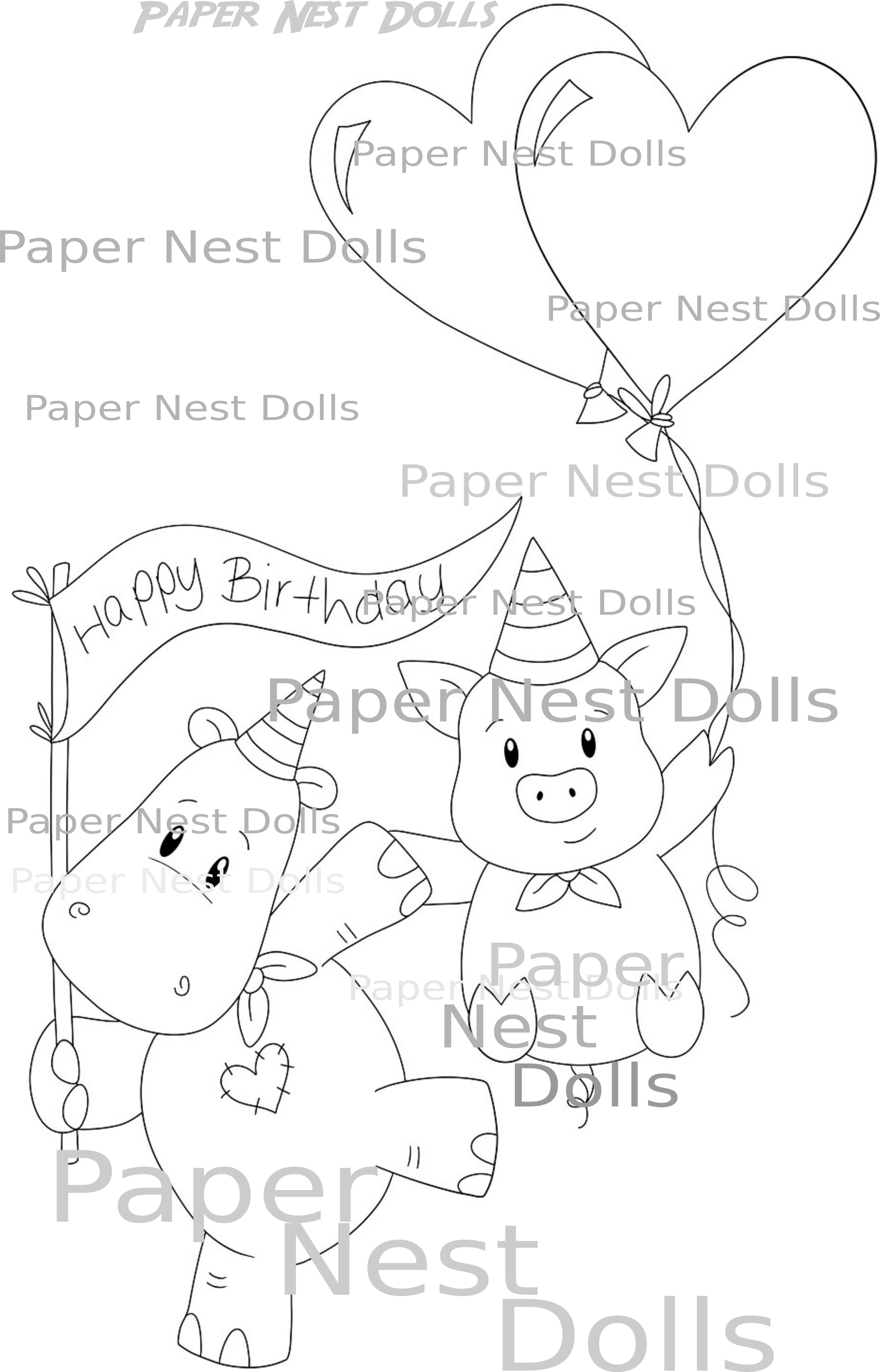 PAPER NEST DOLLS-Happy Birthday Hippo and Pig - 3