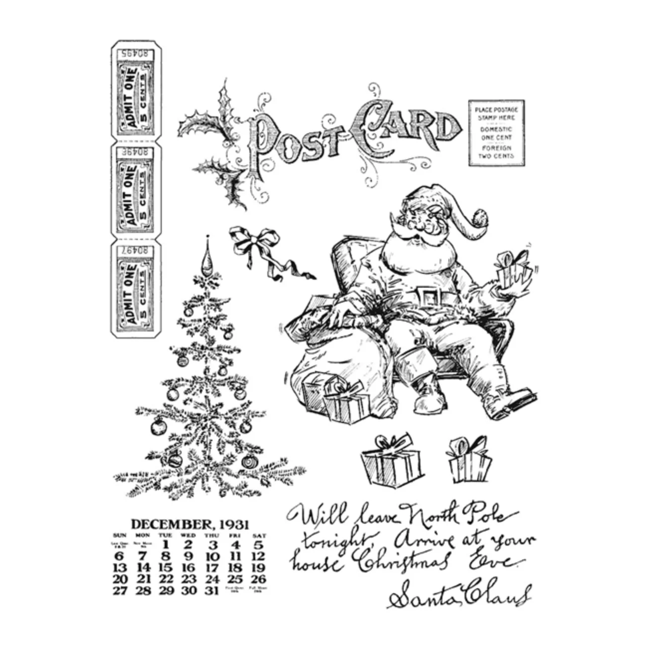 Tim Holtz Cling Rubber Stamps Santa Visit CSM500